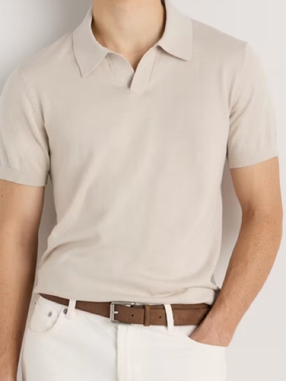 Quince Men's Mongolian Cashmere Short-Sleeve Knit Polo in Light Beige